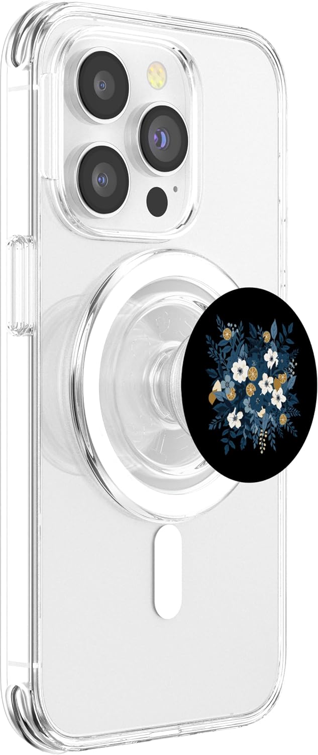 Botanical Citrus Floral Navy Orange Aesthetic Midnight Blue Botanical Citrus Floral Bouquet PopSockets PopGrip