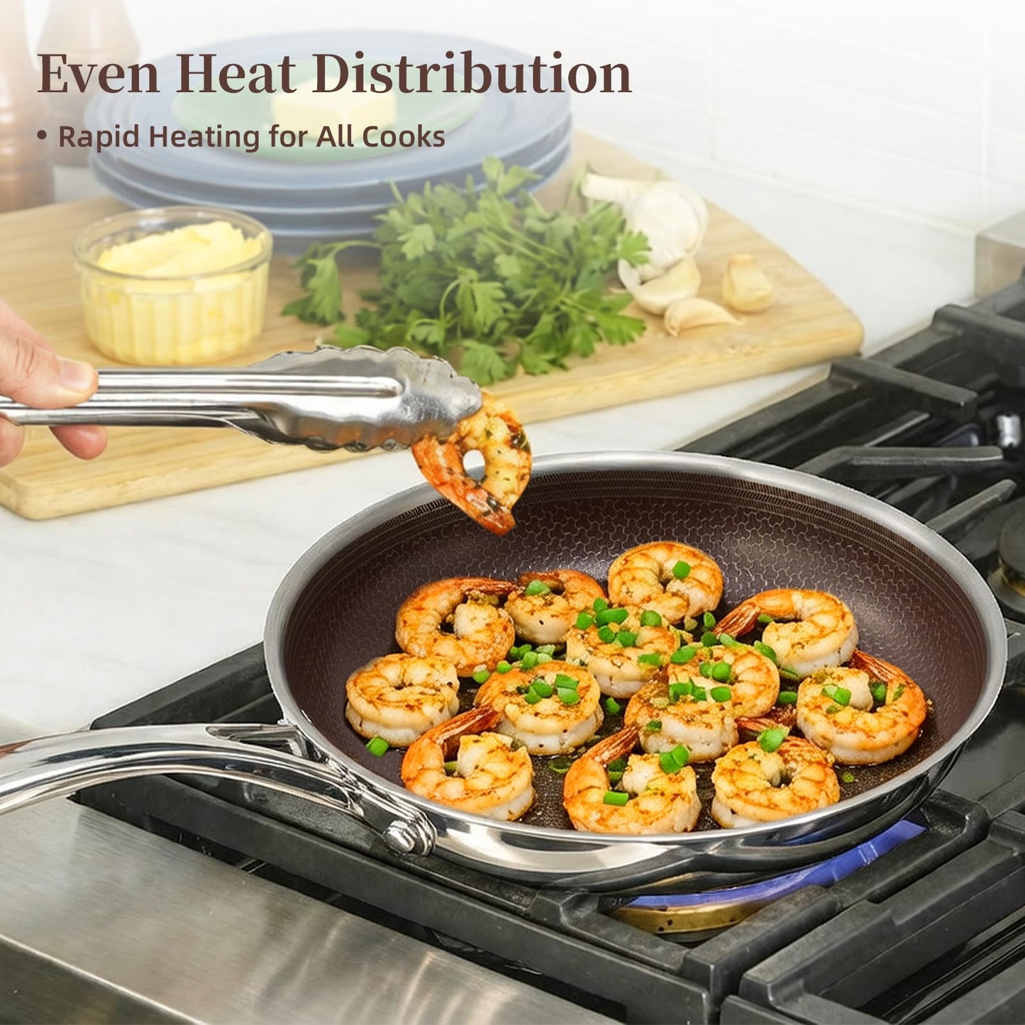 DELUXE Hybrid Ceramic Nonstick 5-PC Fry Pan Set,8,10,12 Inch Frying Pans with Tempered Glass Lid,Stay-Cool Handle, Dishwasher Safe, Works on All Stovetops Induction for Home Daily Cooking (Burgundy)