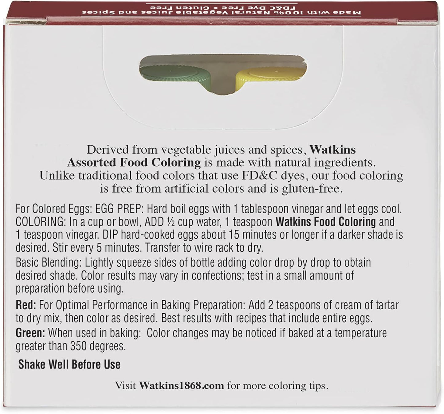 Watkins Food Coloring Set - Assorted Red, Yellow, Green & Blue - 0.3 oz Bottles, 4 Count (Pack of 2)