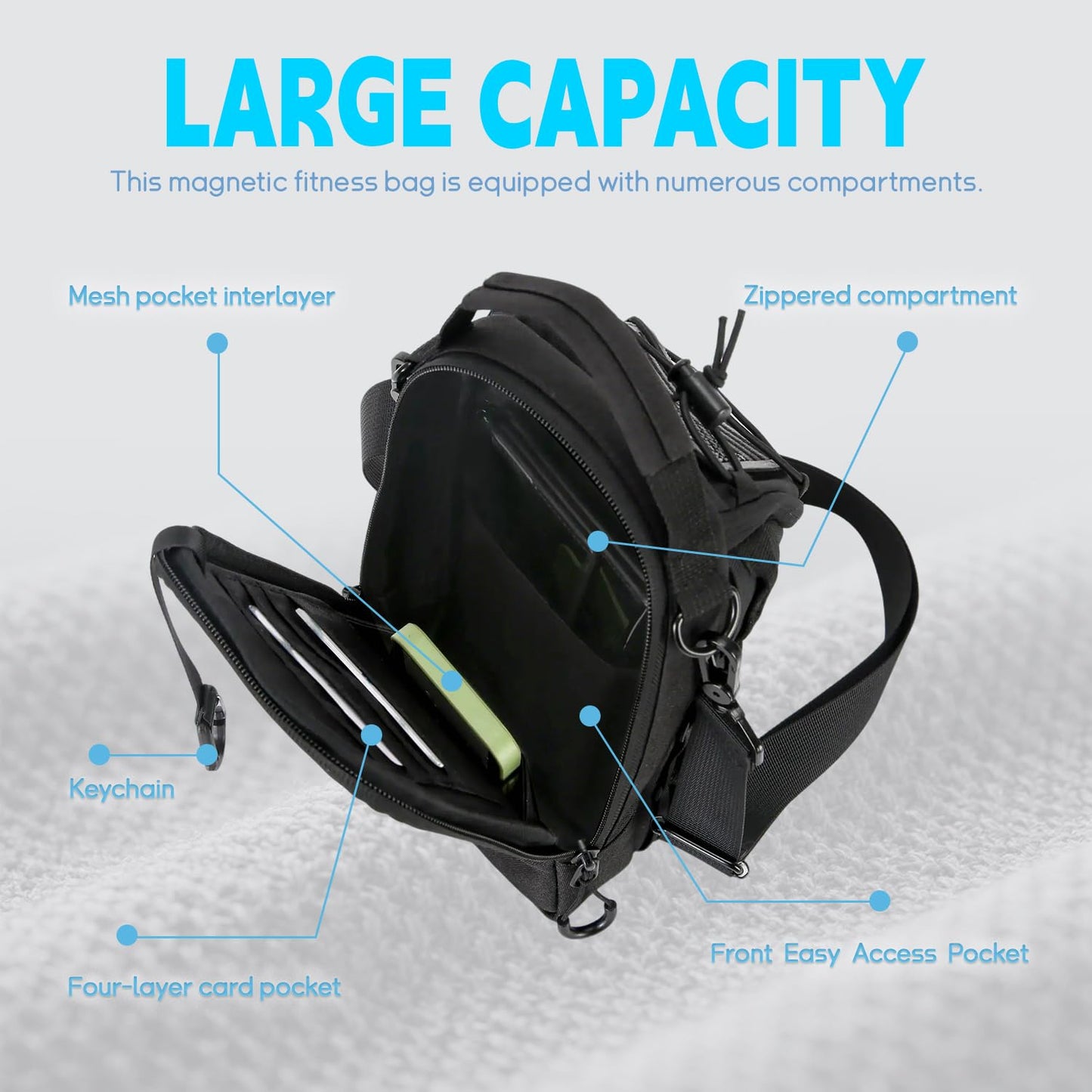 WOISIASO Magnetic Gym Sling Bag, Unisex Lightweight Small Crossbody Chest Bag Casual Sports Shoulder Pouch for Men & Women Outdoor Workout Daily Travel (Black)
