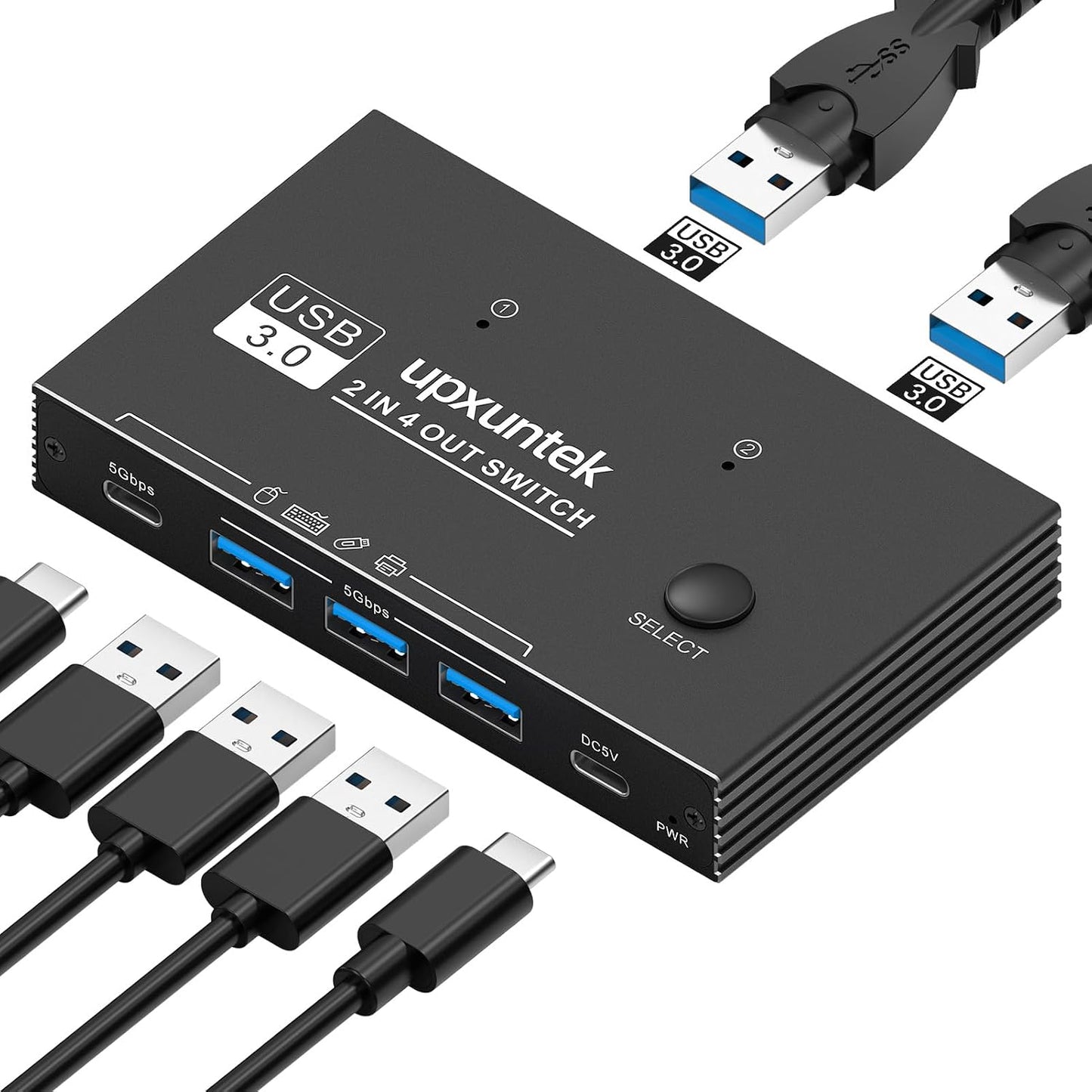 upxuntek 3.0 2 4 5Gbps USB Switch Selector, Computers Sharing USB Devices, High-Speed Switch for Keyboard, Mouse