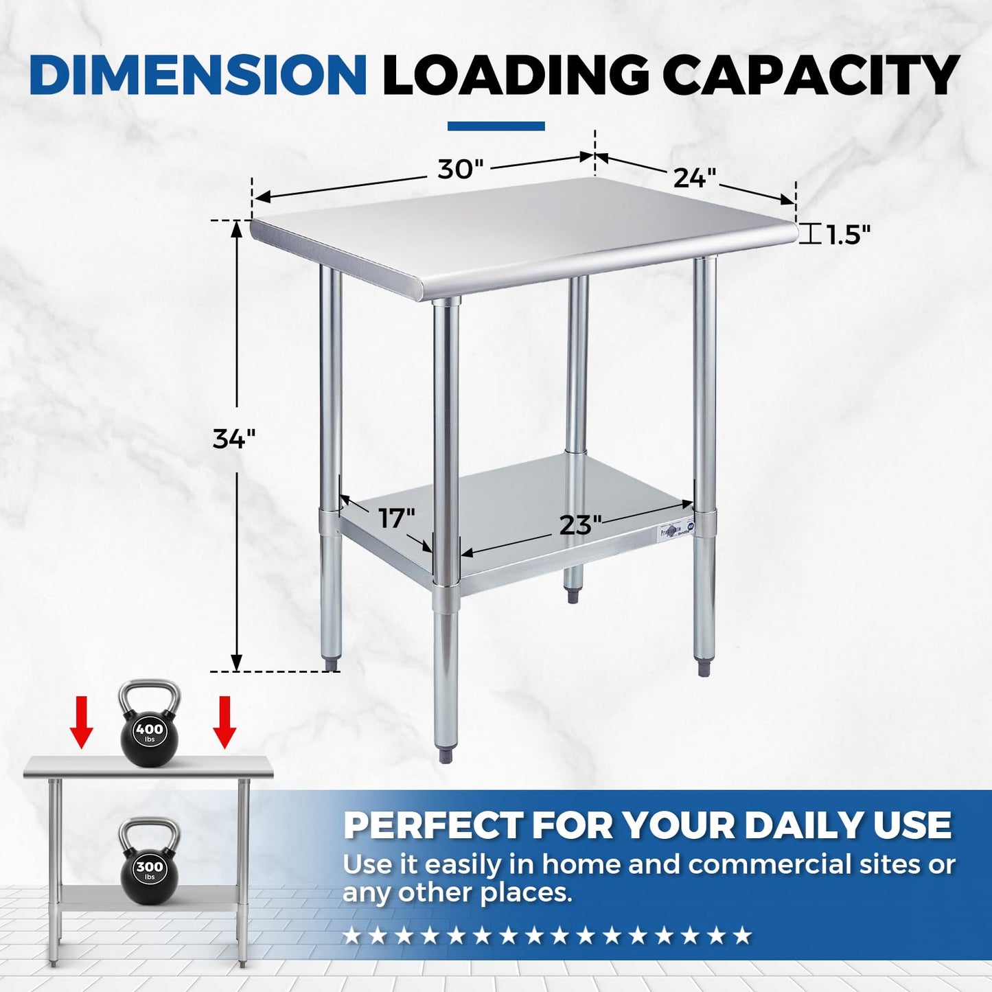 Profeeshaw Stainless Steel Prep Table 30x24 Inch NSF Commercial Work Table with Undershelf Heavy Duty Table for Kitchen Restaurant Home Hotel