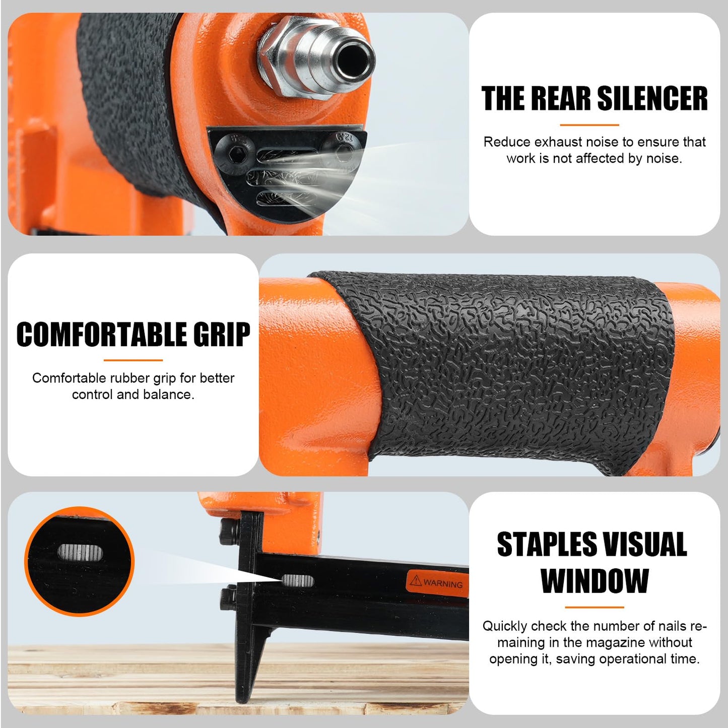 KAMSIN KNL8016 21 Gauge Pneumatic Upholstery Stapler with Extended Long Magazine, 1/2-Inch Crown Staples, 1/4-Inch to 5/8 -Inch(6-16mm) Leg Length, Air Power Fine Wire Stapler for Furniture, Cabinets