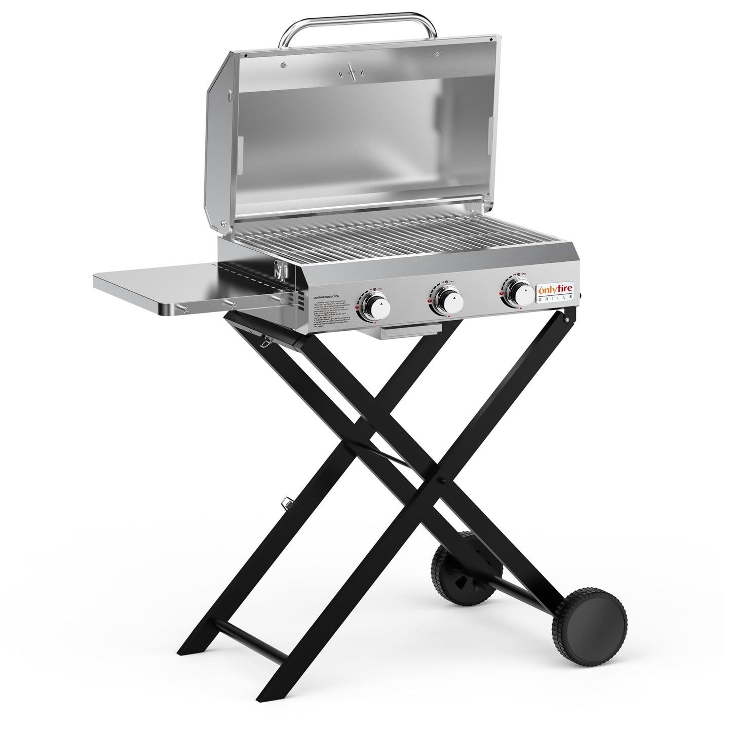 BBQ Gas Grill 3-Burner with Foldable Cart & Side Table, Premium Portable Propane Grill with 22" Cooking Grate for Outdoor Patio Backyard Barbecue Camping Tailgating RV, Stainless Steel, Classic GS308