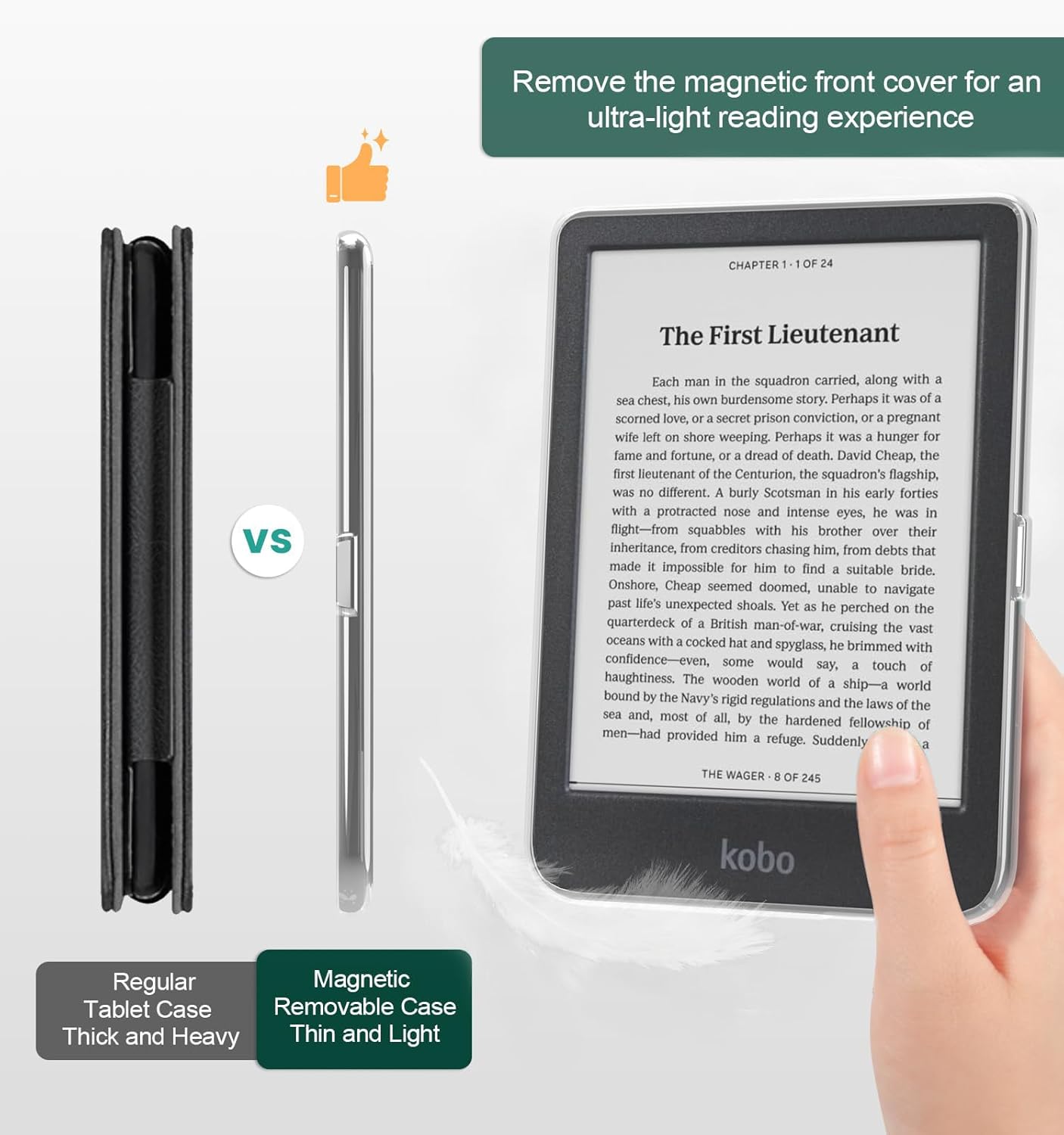 E NET-CASE 6" (2024) (2024) /2E (2022) Detachable Magnetic Case for Kobo Clara Colour /Clara BW eReader, Ultra Clear