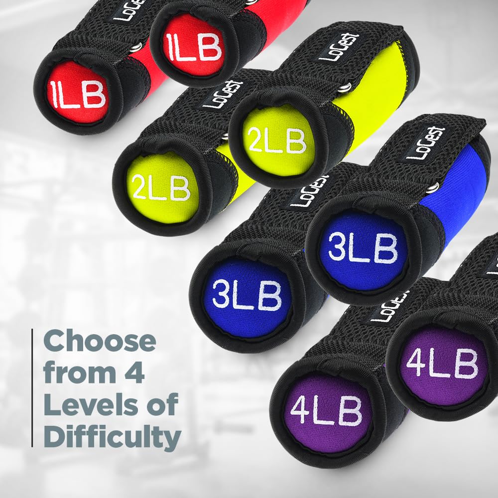 LoGest Soft Hand Weights Adjustable Straps - Comes in 1LB Weights or 2LB or 3LB 4LB - Comfortable & Secure Weighted Neoprene Dumbbells with Straps for Walking Running Cardio Workout Physical Therapy