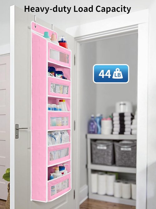 JARLINK Over The Door Organizer - 5 Shelf Hanging Storage with Large Capacity Pockets | Pink