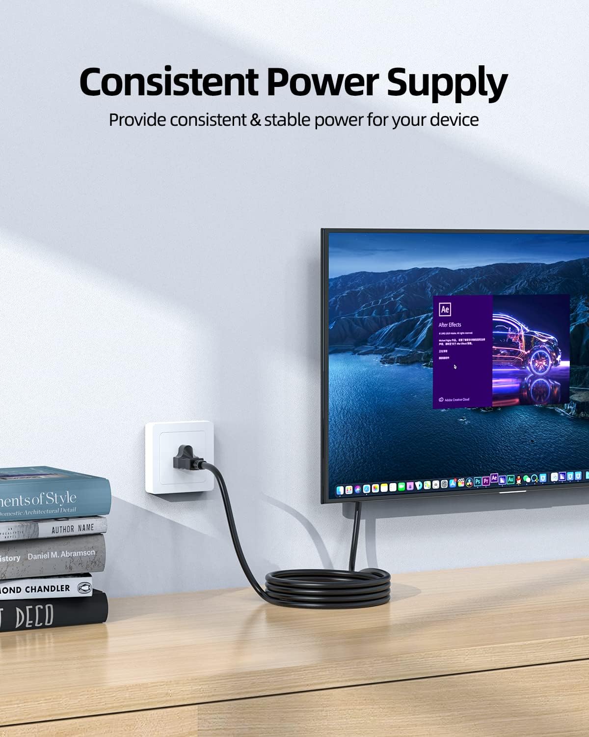 Superer 5 3 ft Prong AC Power Cord Universal Black Power Cable for Monitor, TV, Computer, Printer, PSU, and More