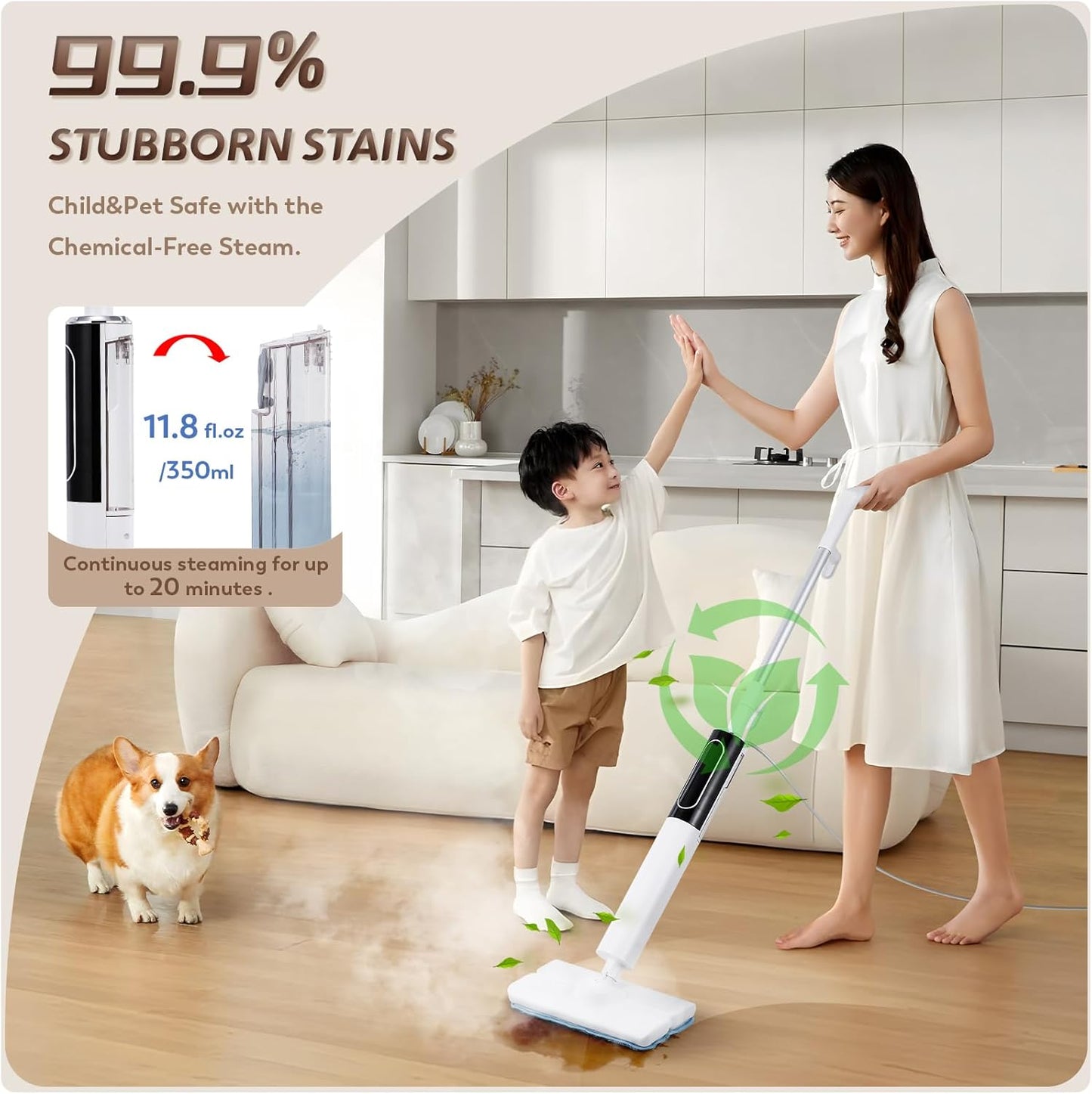 Skiennix Steam Mop - 3 Steam Modes for Quick Floor Cleaning | 15s Heat-Up, 284℉ Steam, 3 Mop Pads
