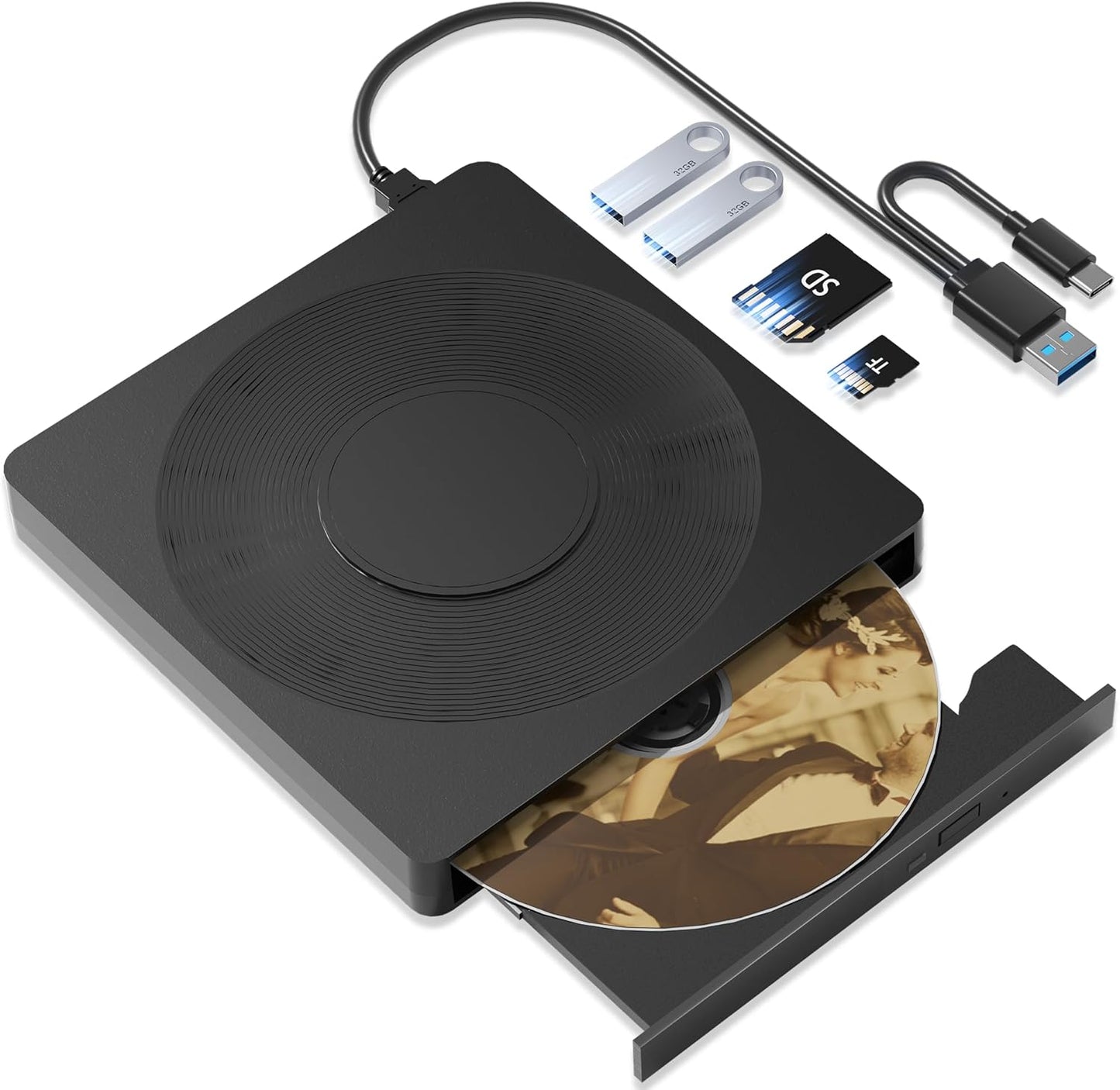 Wbacon 5 1 3.0 XP/7/8/10/11 in External DVD Player For Laptop with LightScribe DVD Burner CD Rom External CD/DVD Drive