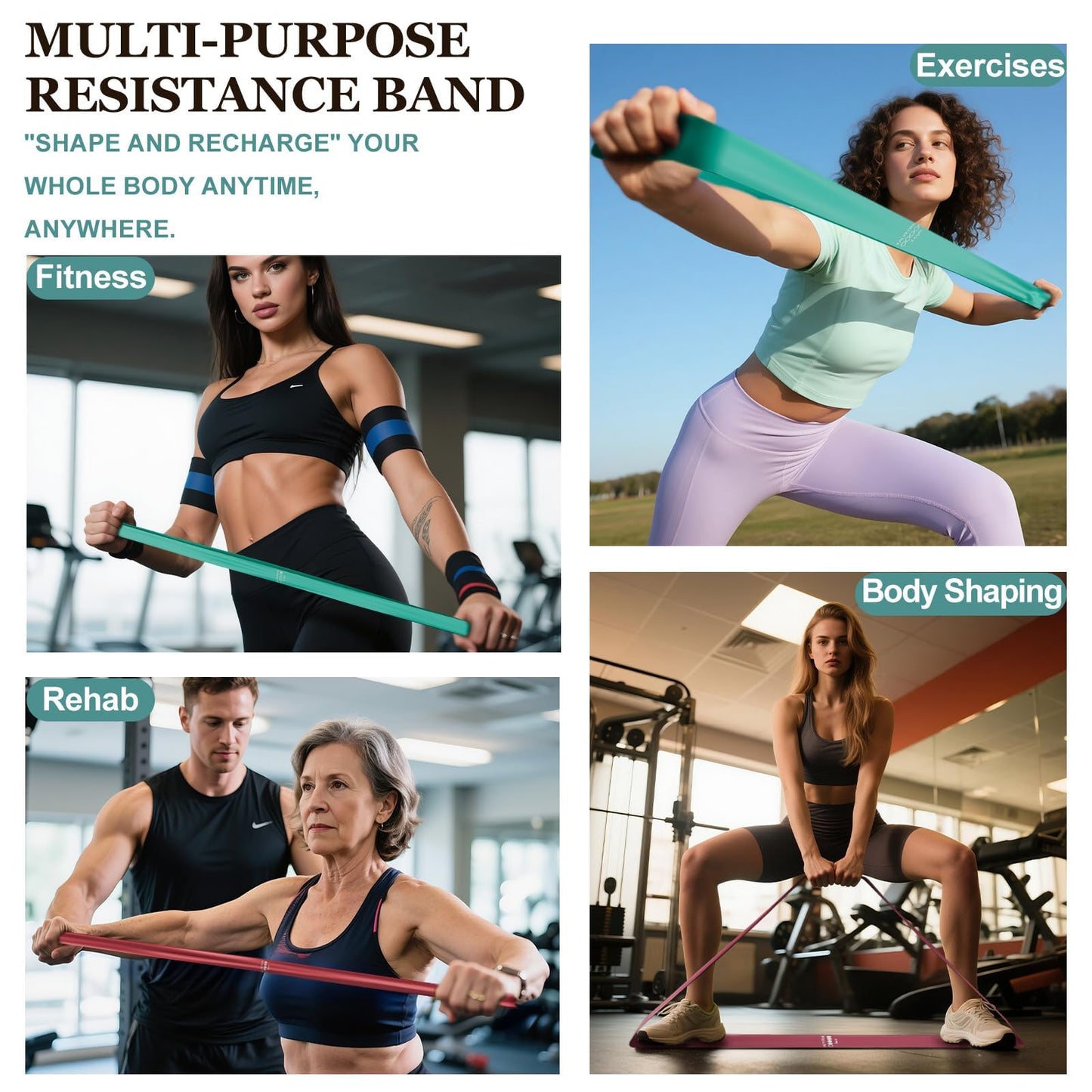 KALYPTRIUM Resistance Bands Set – 5-Level Exercise Bands for Physical Therapy/Yoga/Pilates/Strength Training/Home Fitness Loop Bands with Portable Storage Bag