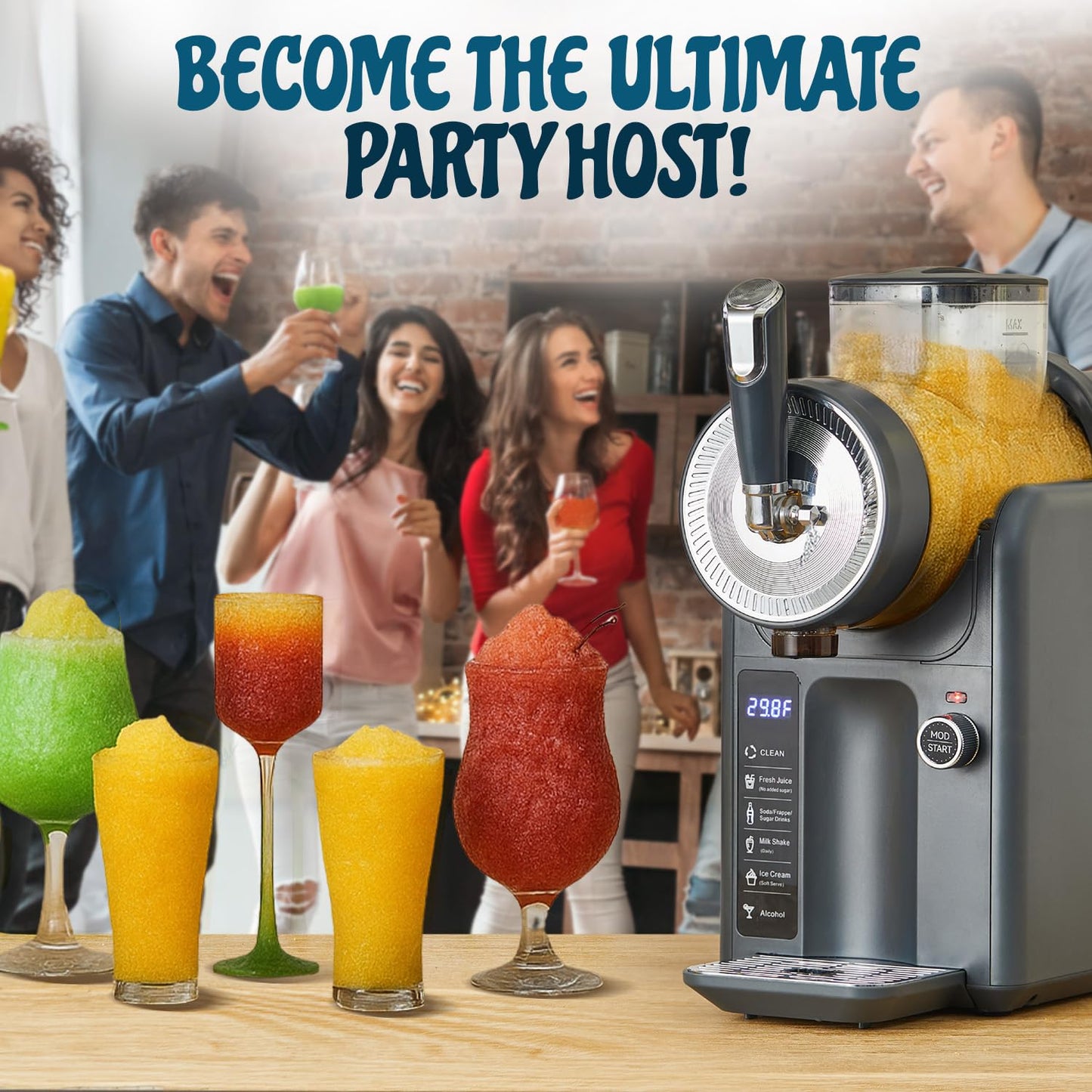 Slushie Machine for Home, No Ice Needed Professional Frozen Drink Maker & Soft-Serve Ice Cream Machine- 1.8 L Capacity Slushy Machine for Margaritas, Daiquiris, Juices, Cocktails, Frappes & More