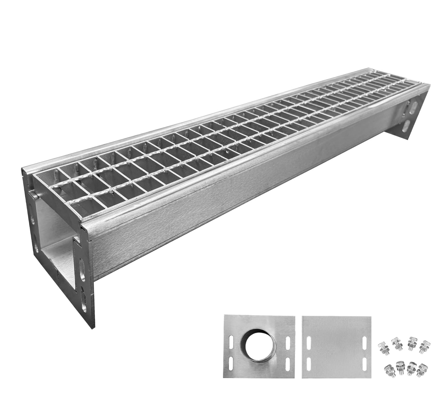 Natotela Driveway 304 Stainless Steel Channel Drain with Galvanized Steel Grate-39.4x7.1x6.3in B125 Heavy Duty Metal Trench Drain System,Durable Outdoor Drainage System for Garage,Parking Lot