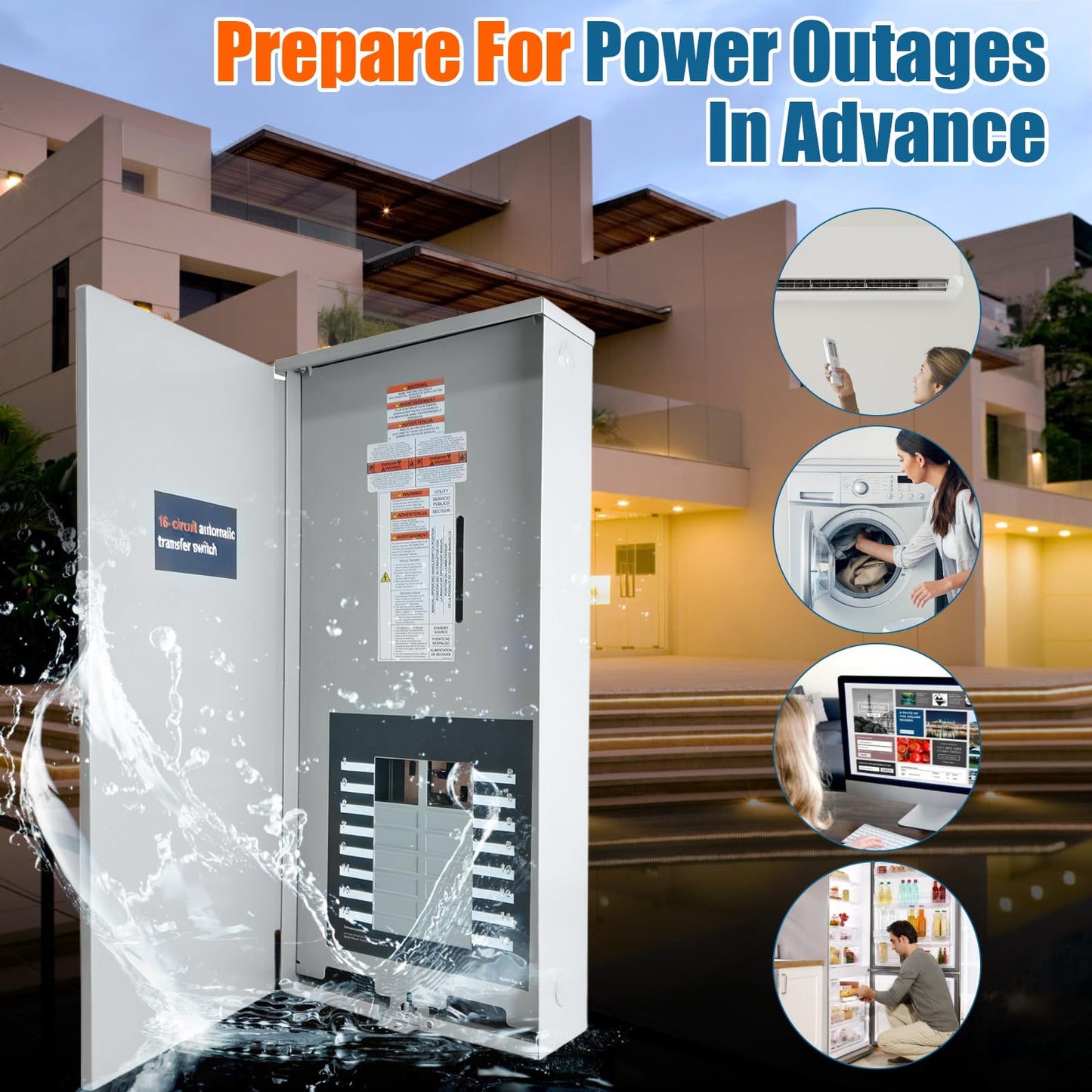 100 Amp Automatic Transfer Switch for Generac RXG16EZA3, 16-Circuit ATS with NEMA 3R Aluminum Enclosure & Integrated Load Center, Indoor Outdoor Use for Essential Circuit Backup