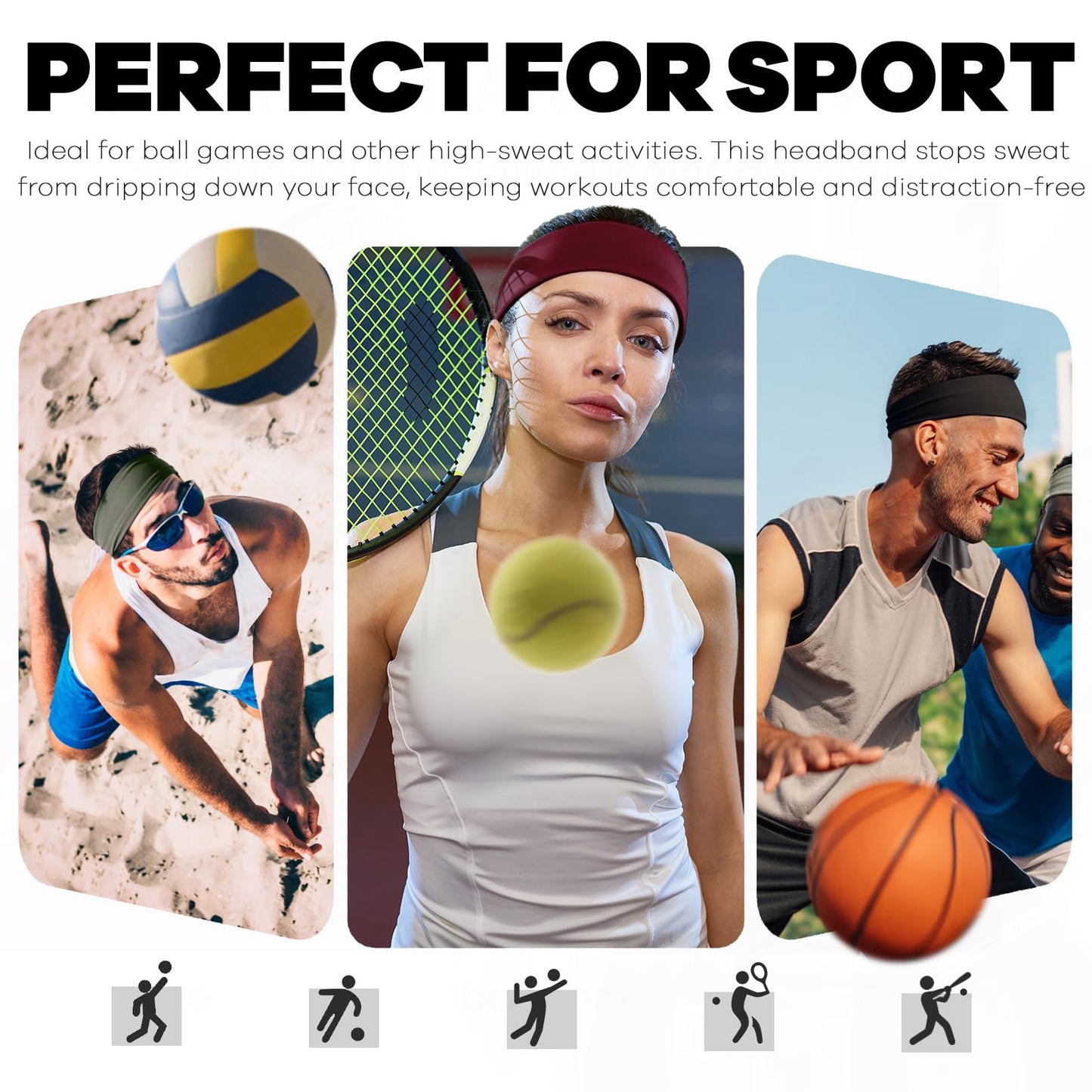 CYPERROCK 5 Pack Running Headbands, Workout Sweat Band Moisture Wicking Sports Headband for Men/Women Black+Green+Heather Gray+Dark Blue+Dark Gray
