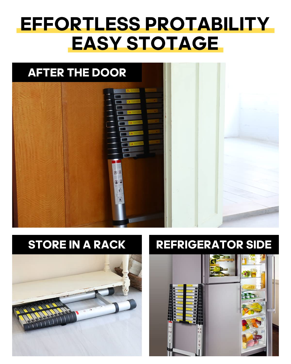 Telescoping Ladder,16.5 FT Aluminum Extension Ladder with 2 Replacement of Non-Slip Rubber Cover, 330 lbs Max Capacity, Multi-Purpose Collapsible Ladder for RV or Outdoor Work