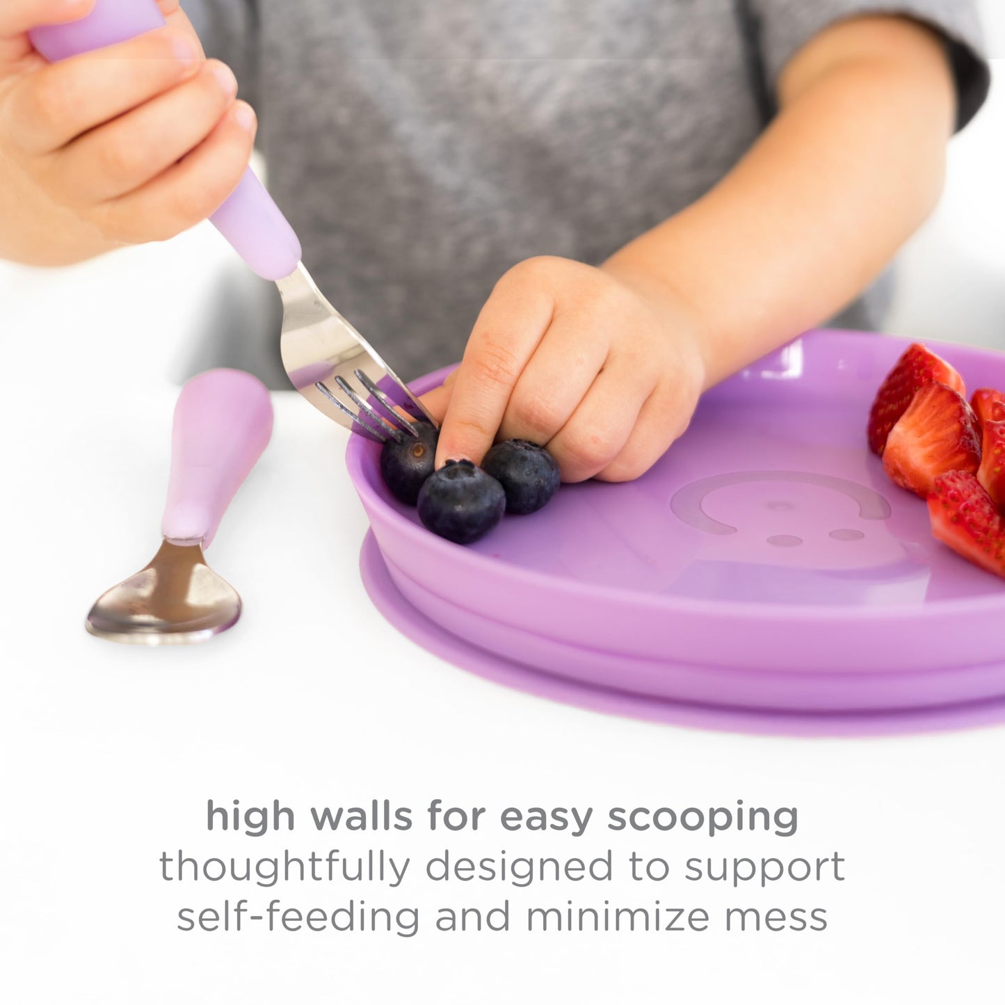Ubbi Food-Grade Non-Toxic Toddler Feeding Set with Interchangeable Suction Base, Stainless Steel Utensils, BPA-Free, Stackable and Dishwasher-Safe, Self-Feeding for Baby-Led Weaning, Polaris Blue