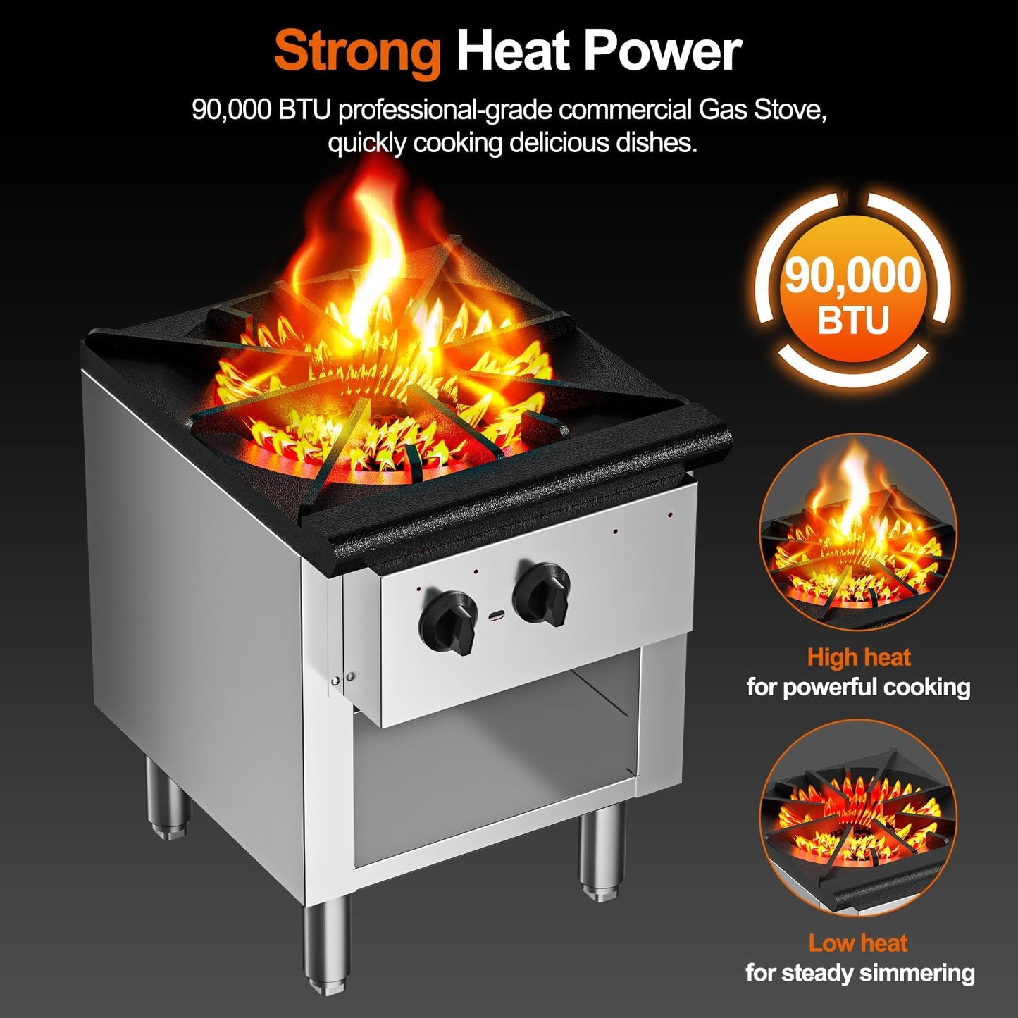 Culistra Commercial High Power Gas Stove, 90,000 BTU, Propane and Natural Gas Countertop Cooking Stove Range, with Cabinet, Stainless Steel Hot Plate for Catering, Perfect for Iftar, ETL Certification