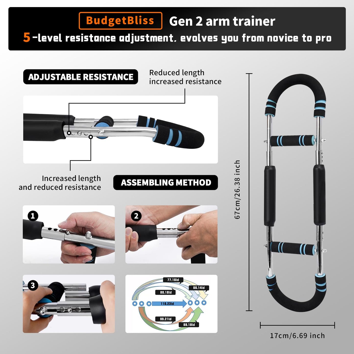 Chest Workout Equipment, Twister arm Trainer, Adjustable 5 Resistance Levels Ergonomic Home Gym Equipment, Chest Workout Equipment for Daily Fitness and Muscle Building Training