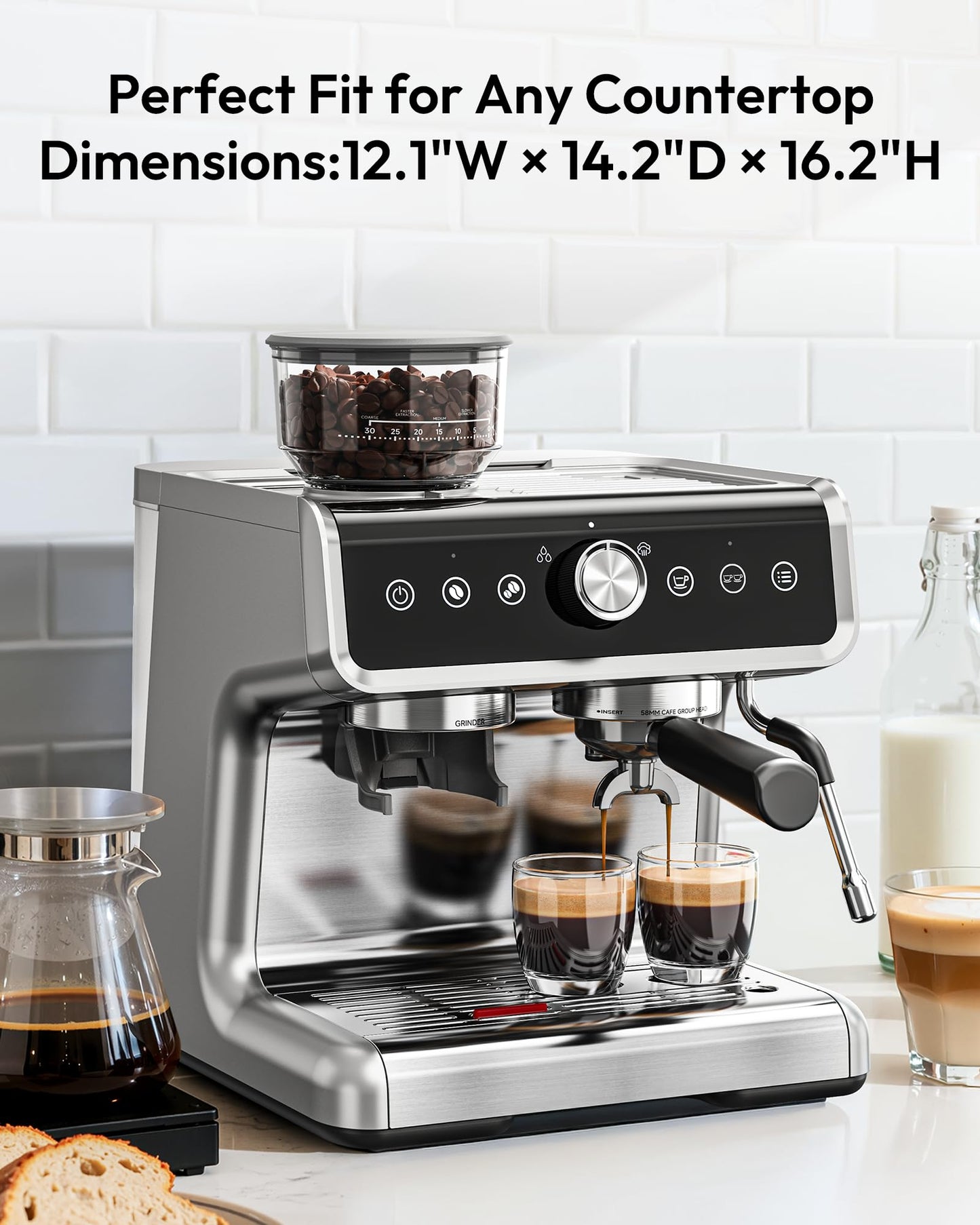 EUHOMY Espresso Machine with Grinder, 20 Bar Professional Espresso Coffee Maker for Home,with Milk Frother for Latte, Cappuccino & Barista-Style