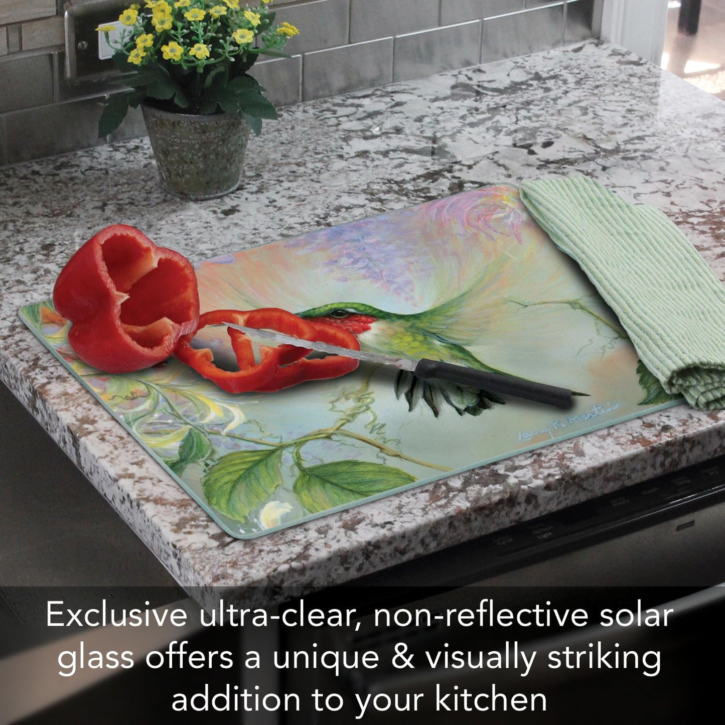 Ruby Hummingbird Natures Gift of Feathers Tempered Glass Large Cutting Board by Highland Graphics