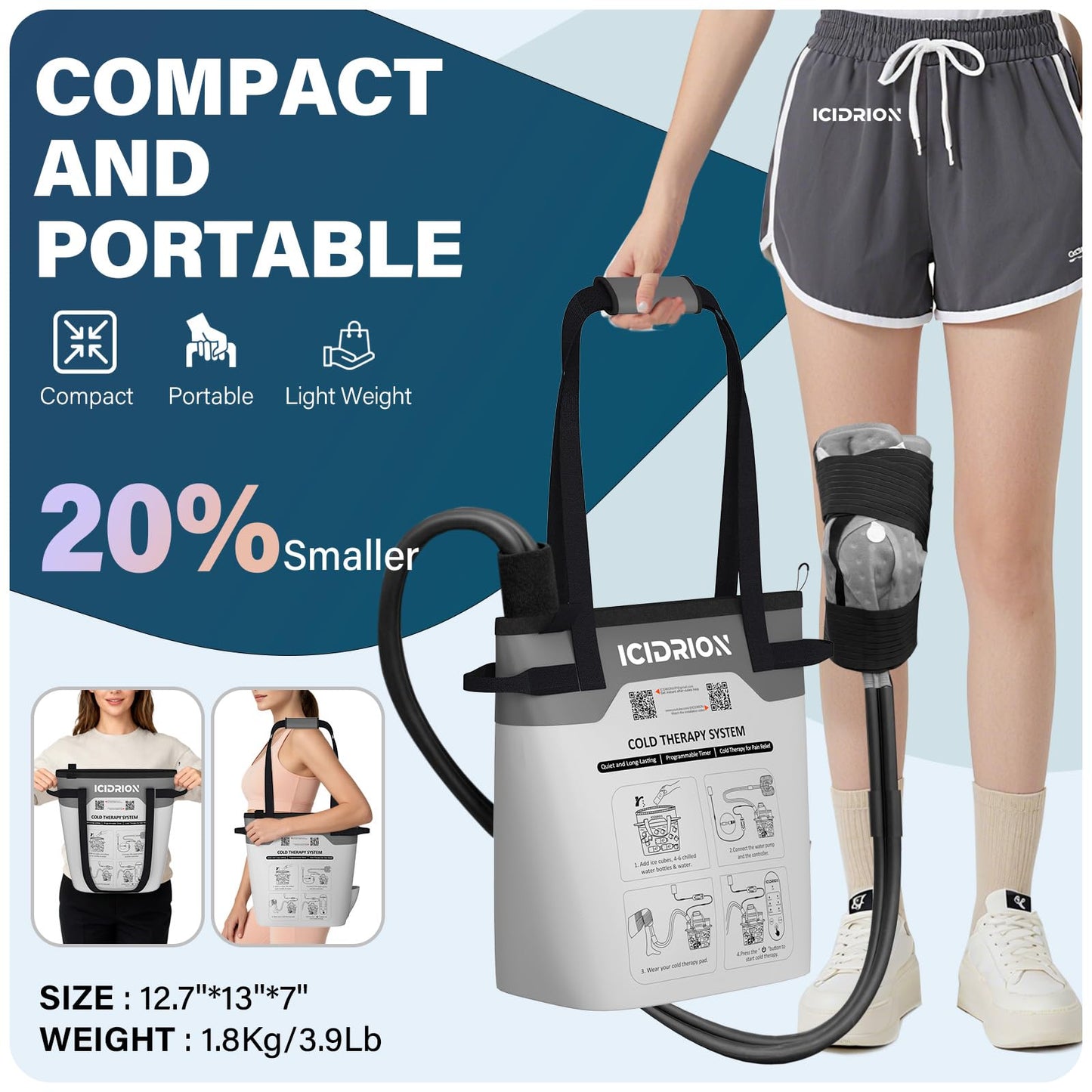 Cold Therapy Machine, Programmable Ice Machine for Knee After Surgery, Portable Knee Replacement Recovery System, Cryotherapy Pain Relief w/Compression Pad