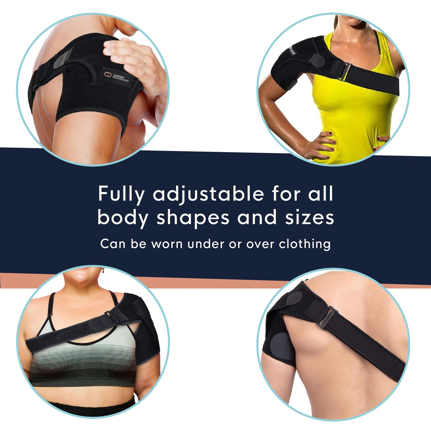 Copper Compression Recovery Shoulder Brace - Immobilizer for Torn Rotator Cuff, AC Joint Pain Relief, Dislocation, Arm Stability, Injuries, Tears - Adjustable Fits Men, Women - Black Plus Size - L/XL