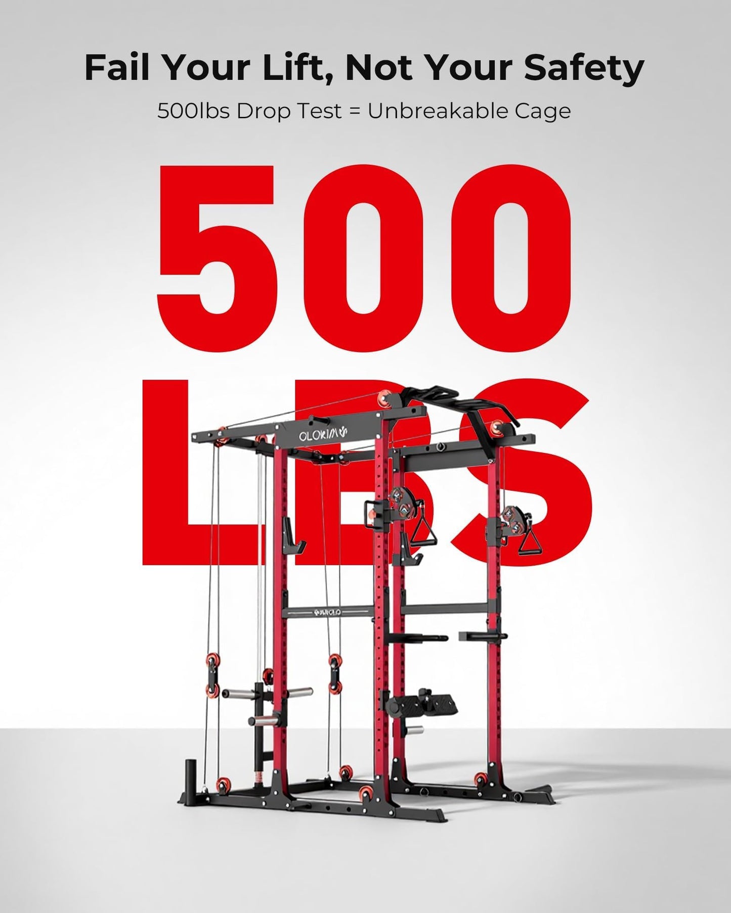Mikolo K6 2.0 Power Cage, Power Rack with Cable Crossover System, 2000LBS Squat Rack with LAT Pull Down System, Functional Trainer with Aluminum Pulley System for Home Gym, Red