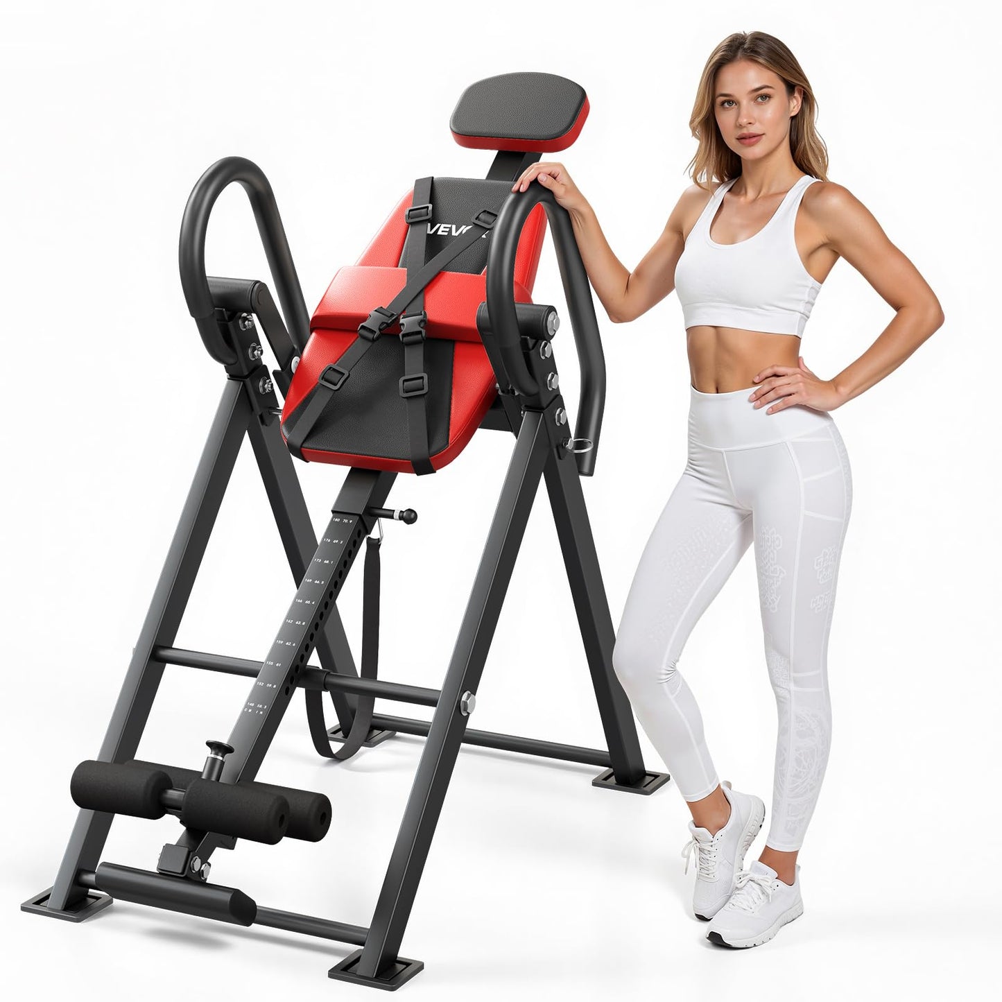 VEVOR Inversion Table, 300 lbs Capacity Heavy Duty Inverted Table, Back Inverter Stretcher with Dual-Roller Locking, Decompression Tables for Shoulders, Neck, Back, Multi-Angle Adjustable Tether Strap