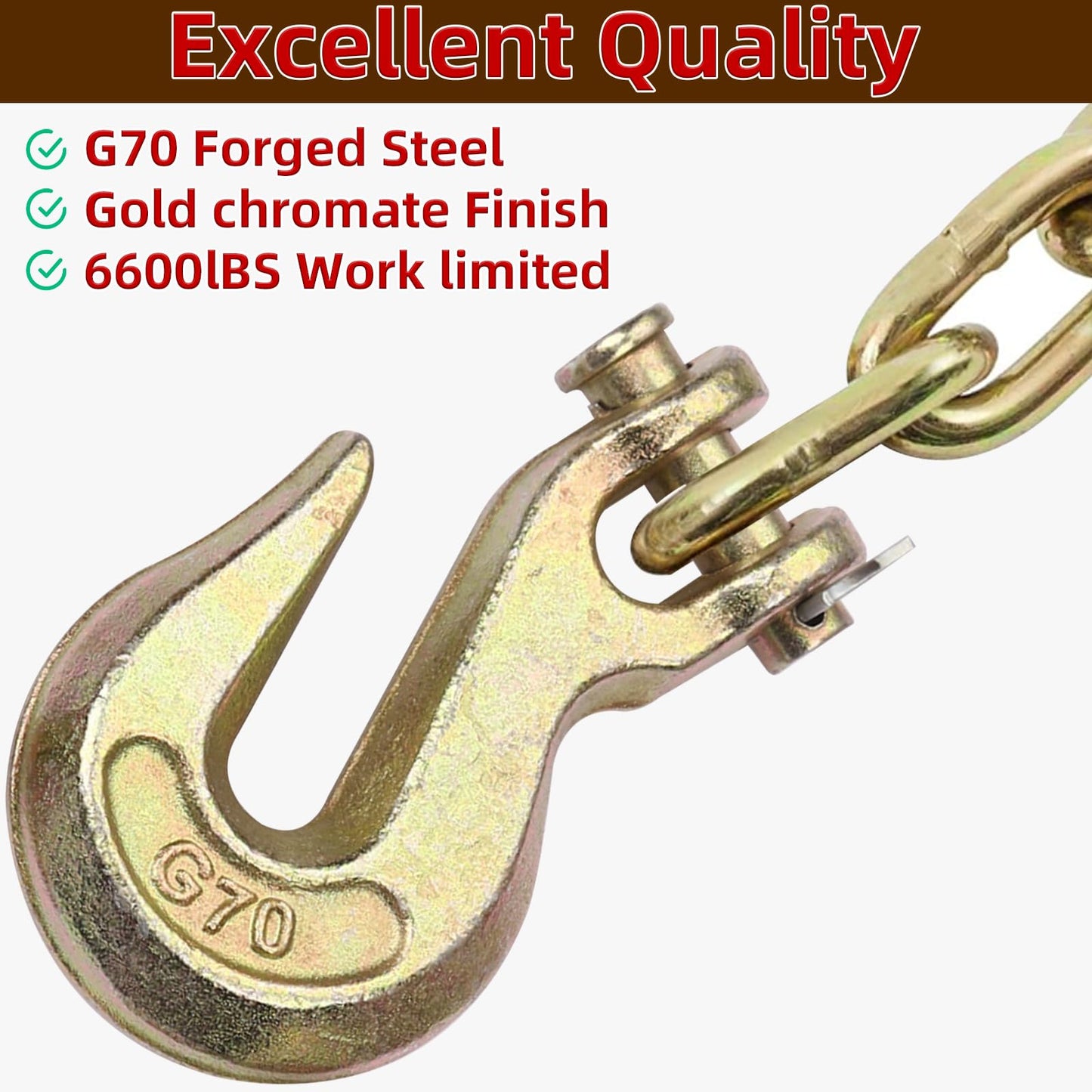 V-chen 10Pcs 3/8" Chain Hook Clevis Grab Hook, Forged Grade G70 Steel Clevis Hooks, Heavy Duty Chain Hook for Trailer Truck Transport Yellow Chromate Finish - 7500 LBS Capacity