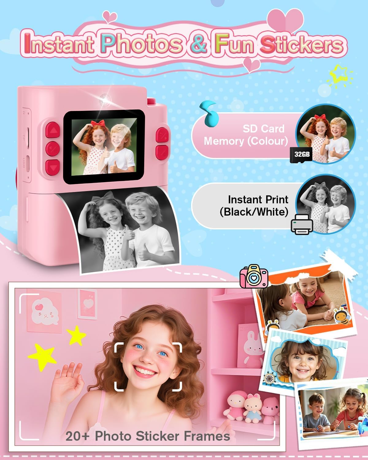 MYSTILUCK 3 4 5 6 7 8 9 10 1080P 32GB Kids Camera Toys for Year Old Girls Boys, Christmas Birthday Gift with HD Digital