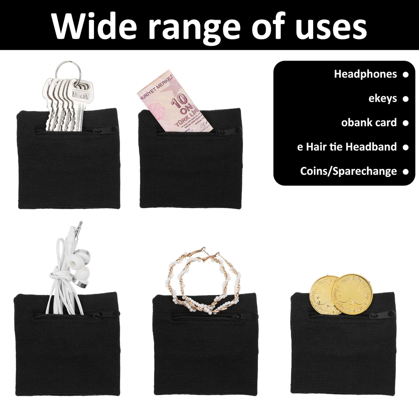 4Pcs Wrist Wallet,Wrist Sweatbands with Zipper Wrist Pouch for Women Men Running Walking Hiking Jogging Sports Sweatband Key Card Coin Storage（Black White）