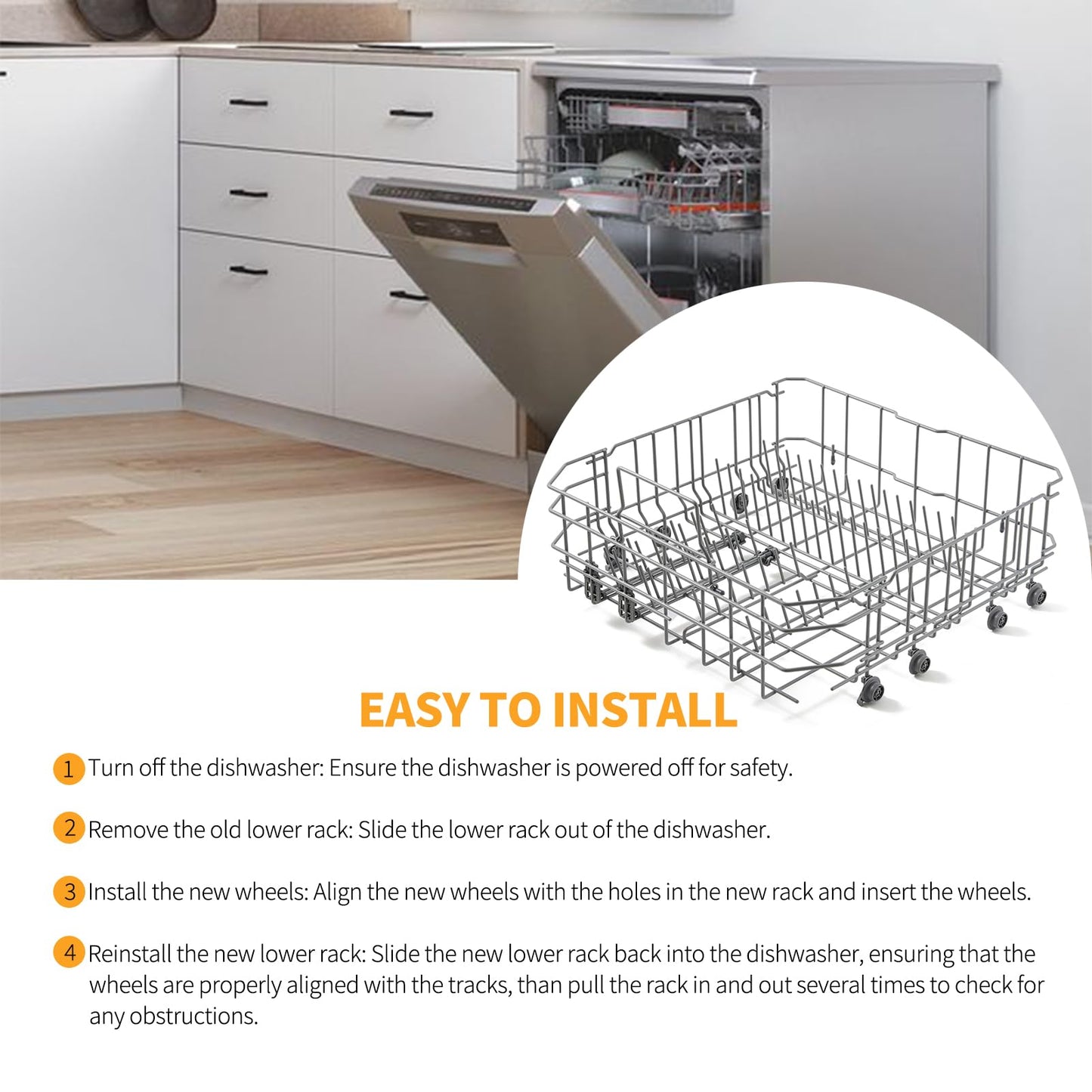 20007189 20000533 Dishwasher Lower Rack Replacement for Bosch Dishwasher Parts Lower Dishrack Rollers Thermador 300 500 800 Series Dishwasher Bottom Rack Tray Drawer Wheels SHP865ZD5N -20.9" x 21.8"