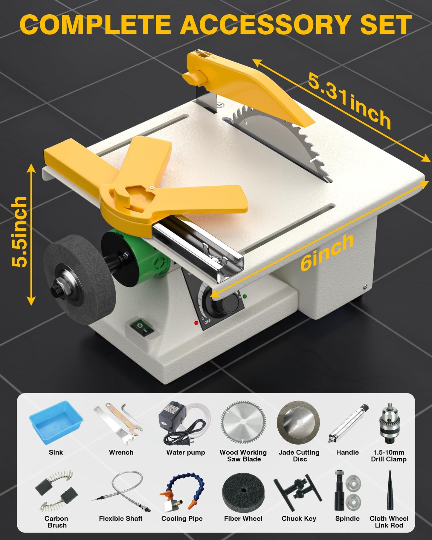 PYY Lapidary Saw - Jewelry Rock Saw w/Upgraded Diamond Blades Blade, 0-10000 RPM for Cutting Rocks & Polishing, DIY Art Project Lapidary Equipment,Apricot,350W