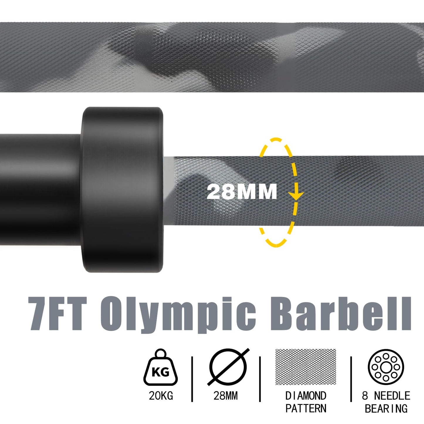 Huisheng 7ft Olympic Barbell for Strength Training and Olympic Weightlifting, 500 700 1000LBS Capacity Available, 2 Inch Bar for Squats, Home Gym Fitness Equipment, Bench Press, Deadlift,Powerlifting
