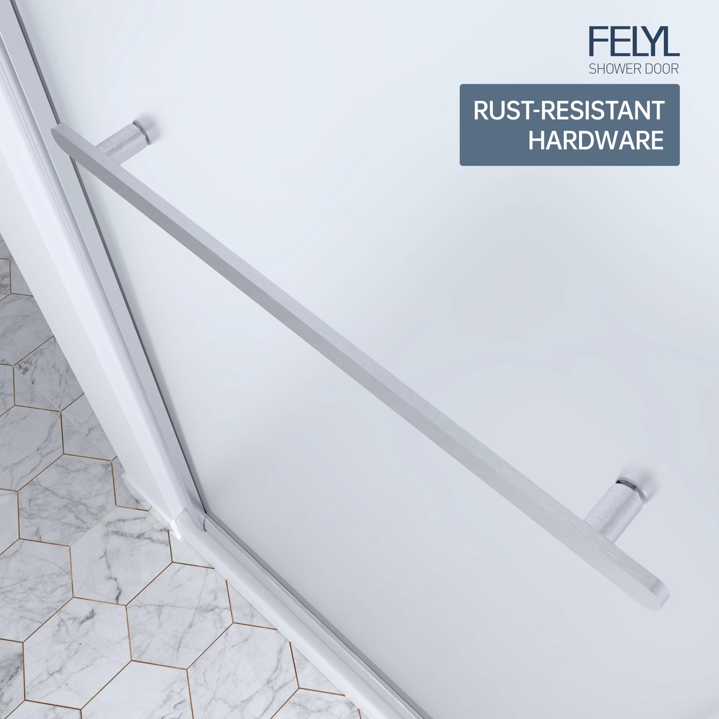 FELYL Frosted Sliding Shower Door 49-54" W x 72" H, Brushed Nickel, Single Sliding Door, Framed, 1/4" (6mm) SGCC Tempered Glass, Reversible Installation