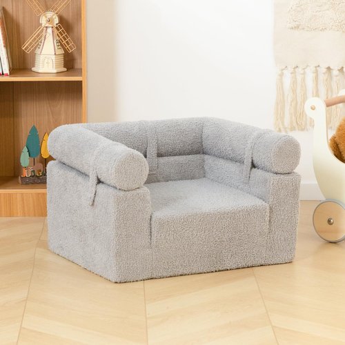 ALIMORDEN Kids 2-in-1 Flip Detachable Bolster Kids Sofa, Toddler Cuddly Reading Couch, Grey