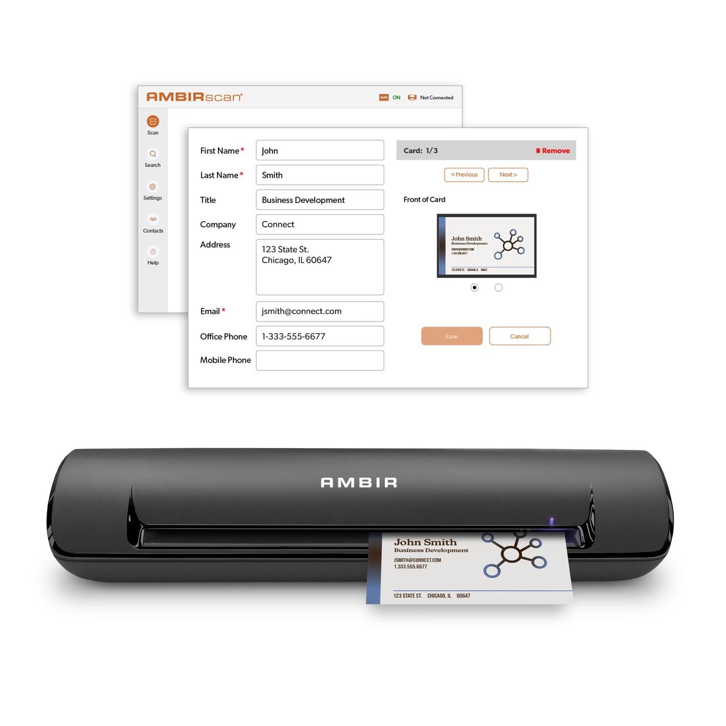 Ambir ImageScan Pro 490i Duplex Document Scanner with AmbirScan Business Card