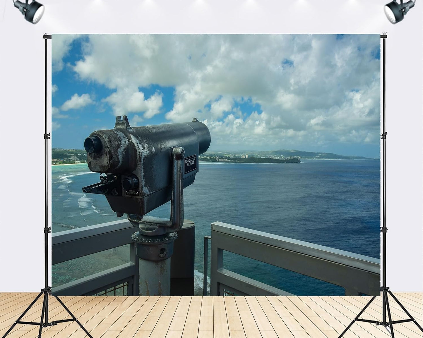 TryKid 8x6ft Ocean Viewfinder Backdrop Blue Sky White Clouds Coastal Landscape Photography Background Beach Themed
