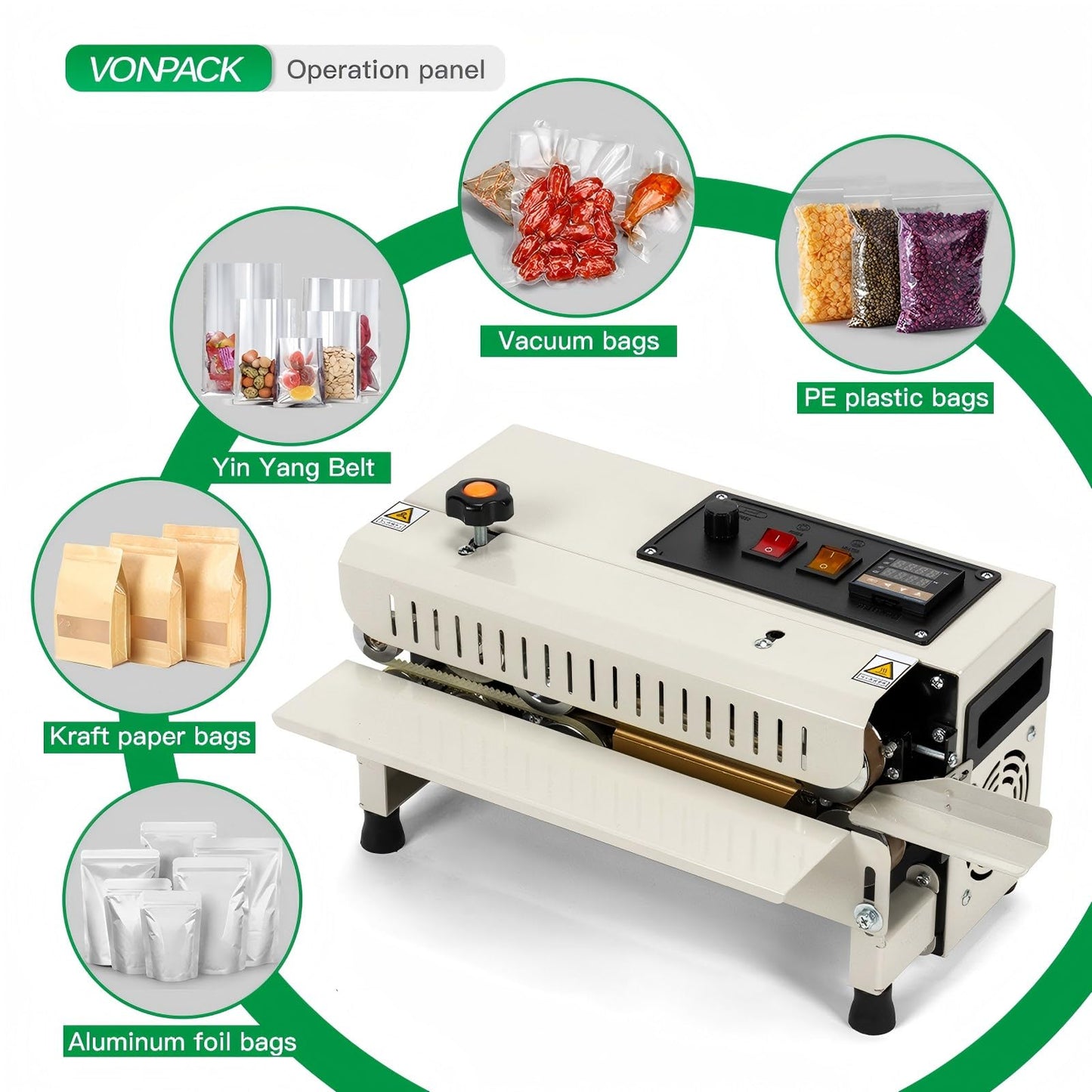 VONPACK FR-400 Commercial Heat Sealer Machine, 110V Heat Sealing Machine with Adjustable Temp&Speed Control, Bag Sealer Machine with Display Screen, Sealer Machine for Food Tea Kitchen
