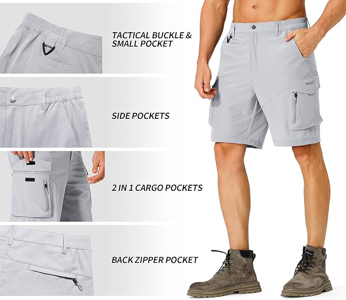 Men's Hiking Cargo Shorts Quick Dry Lightweight Travel Shorts with Multi Pockets for Fishing Camping Golf