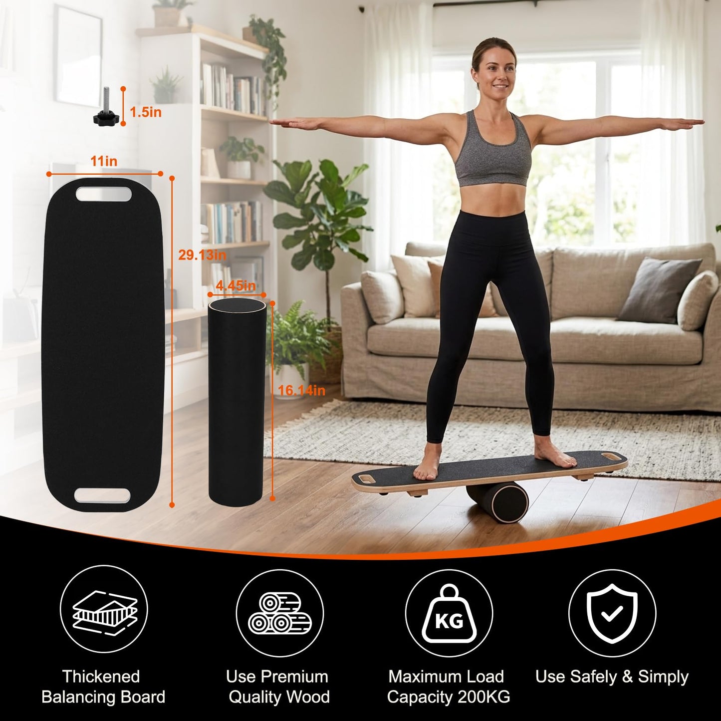 Balance Boards for Adults, Adjustable Surf Balance Board Trainer, Wooden Balance Board with Roller, Training Core&Balance Abilities Balance Board Trainer, Surf Trainer & Physical Therapy