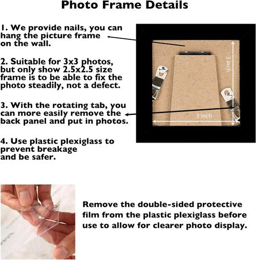 JCJMY 3x3 Picture Frame - Black Tabletop Photo Frame with Shatter-Resistant Plexiglass