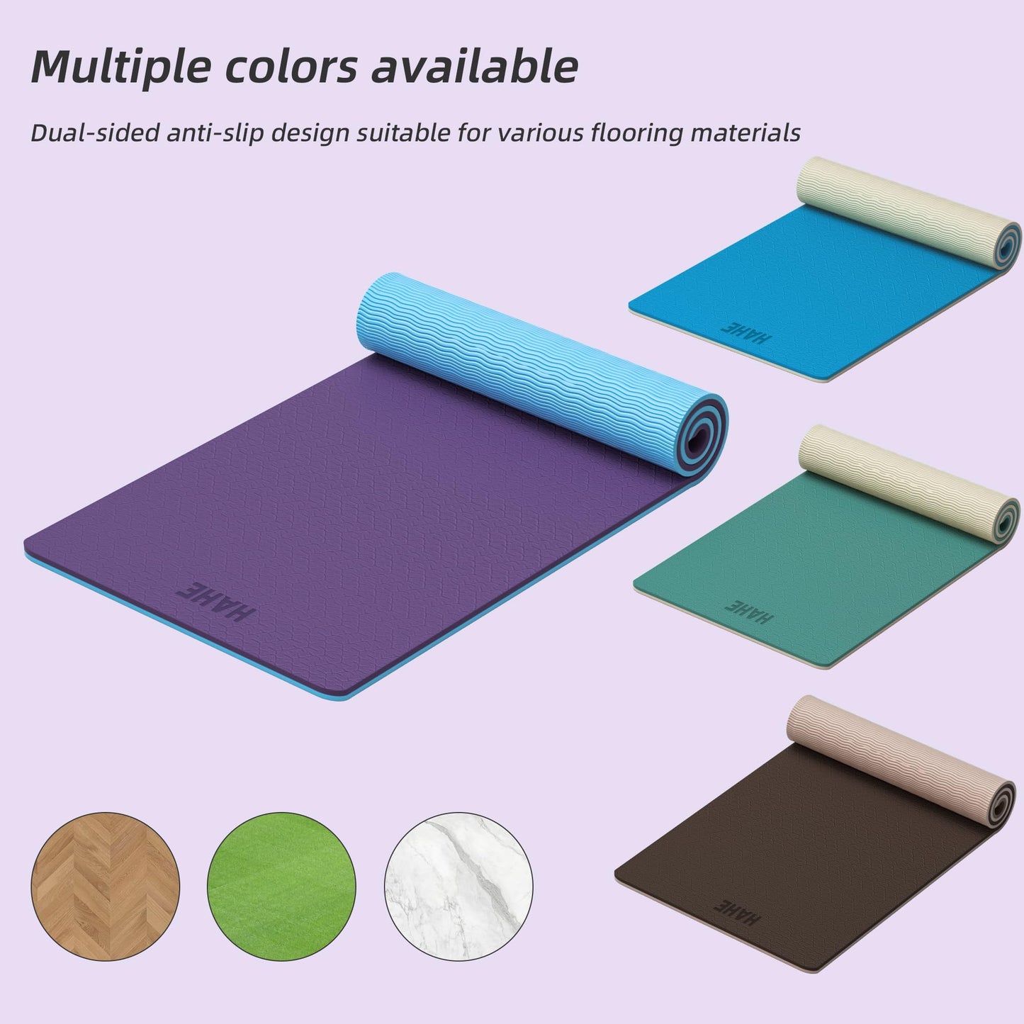 HAHE Extra Thick Yoga Mat, 72"Lx32"Wx0.4"Th (10mm), Wide Non-slip Exercise Mats with Carry Strap, Double-Sided POE Fitness Mat for Yoga, Pilates & Floor Workouts (Purple+Sky Blue)