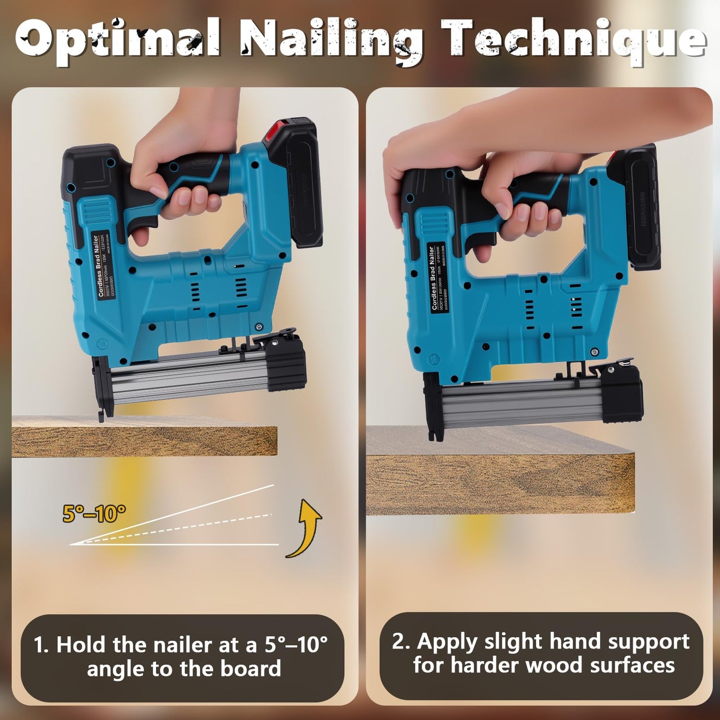 WODHMIEY Electric Nail Gun 2 Modes Battery Powered 18 Ga Brad Nailer, 20V Cordless Nail Gun Compatible with Battery, Copper Motor Heavy Duty Stapler for Woodworking Projects (2 Batteries)