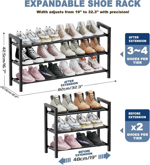 Mavivegue Expandable Shoe Rack - 3-Tier Adjustable Organizer for Closet & Entryway - 18-33”