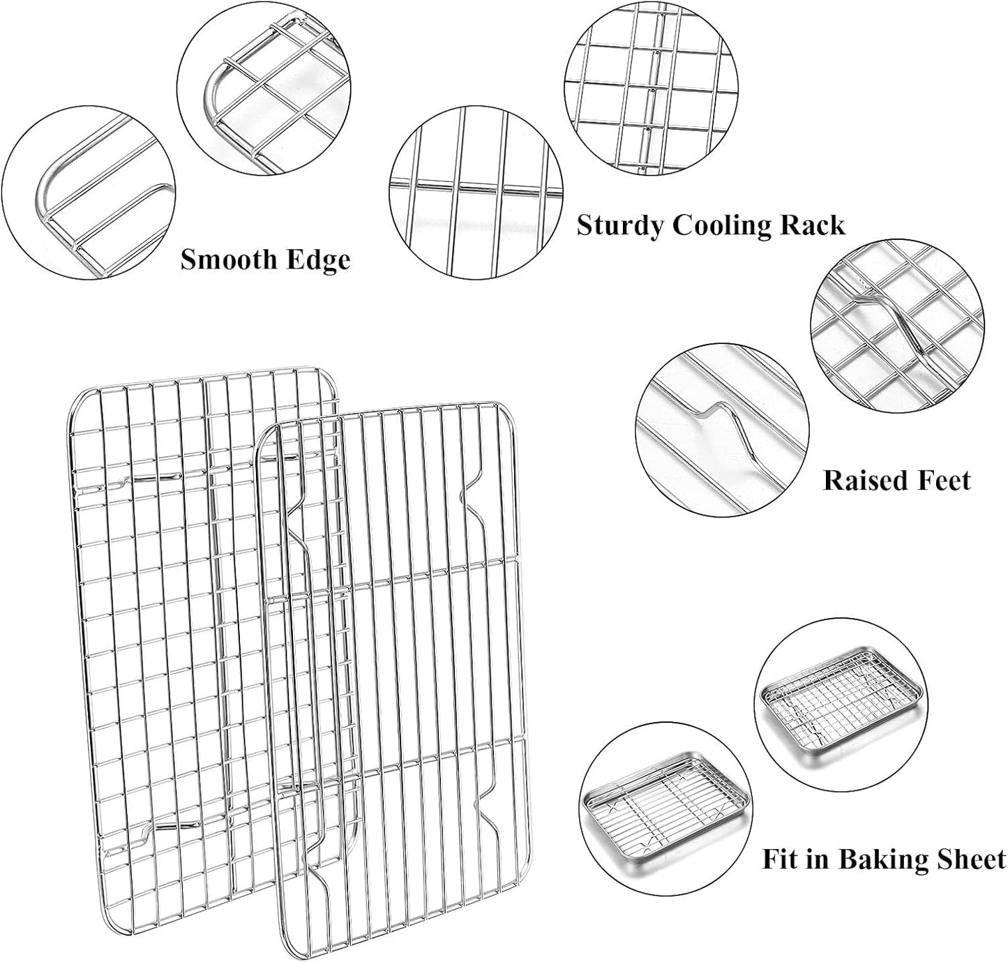 Yododo Baking Sheet Set - Stainless Steel Cookie Sheet with Cooling Racks | 4-Piece (2 Sheets + 2 Racks) - 17½ Inch