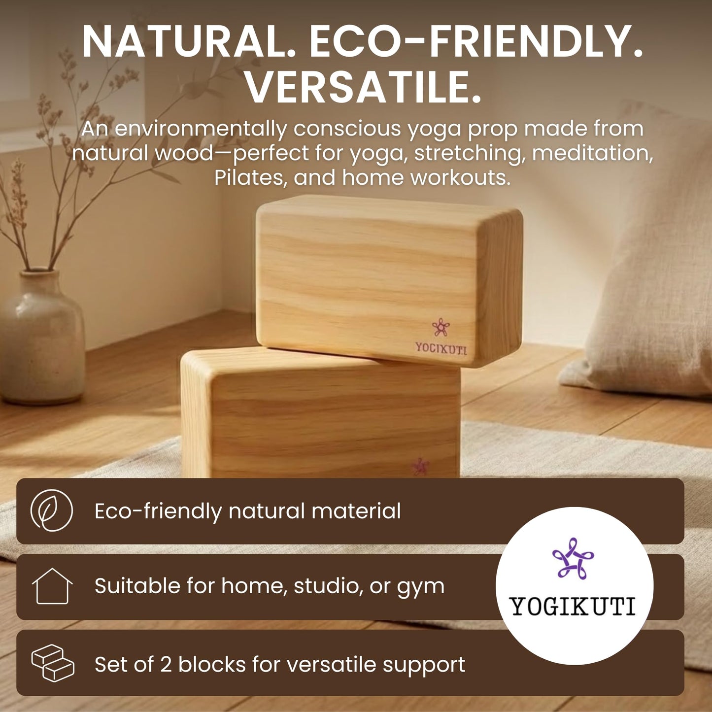 Original Wooden Yoga Blocks Set of 2 – Solid Hardwood Props Inspired by Traditional Yoga