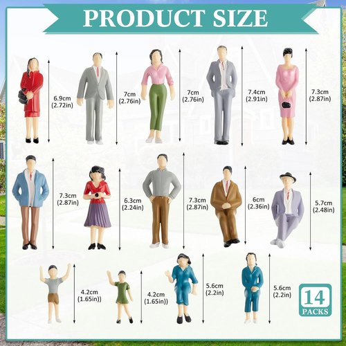 Namalu Miniature People Figurines - 14 Pcs 1:25 Scale Painted Model Train & Dollhouse Figures