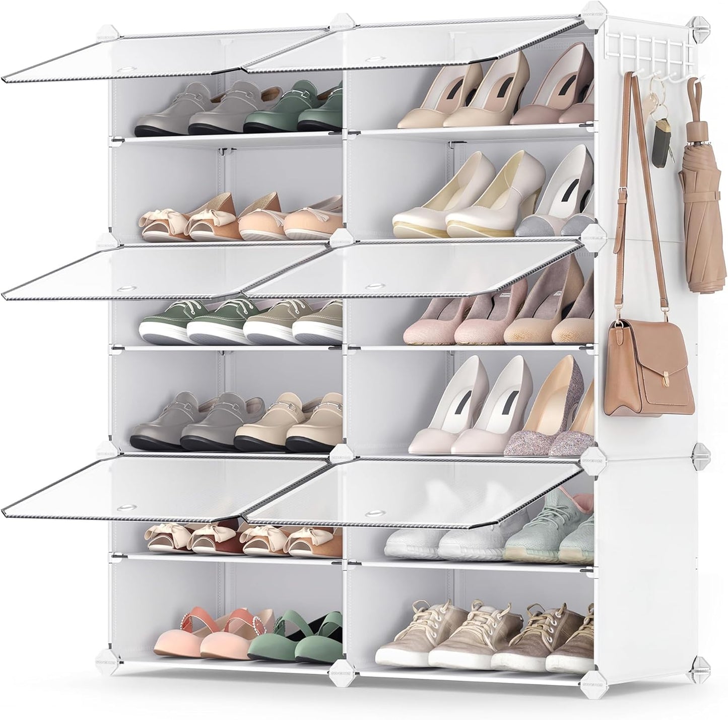 SONGMICS Shoe Rack Organizer - 6-Tier Adjustable Shoe Storage Cabinet | Holds 24 Pairs, Cloud White & Transparent